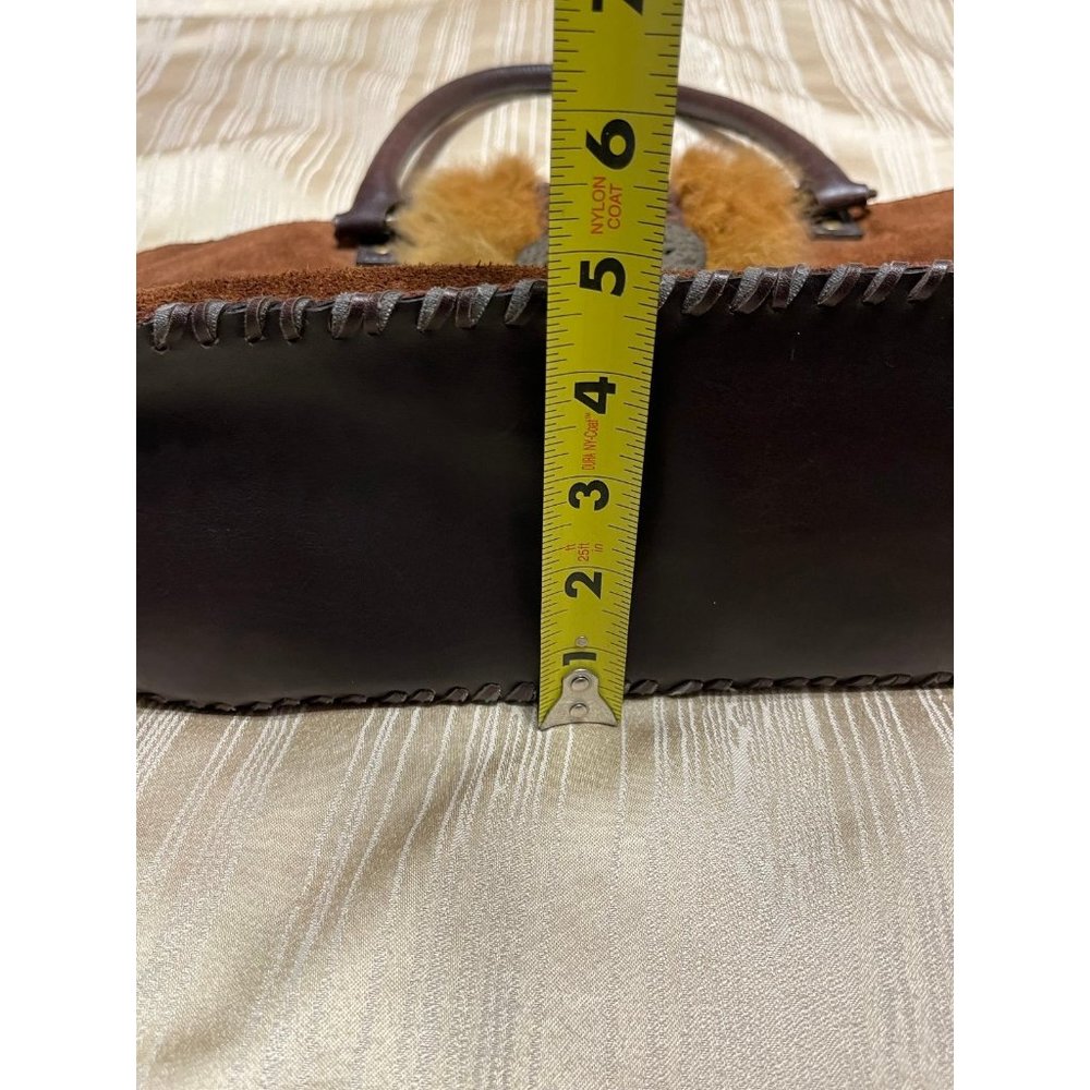 Nicole Lee Suede Purse Metal And Fur Accents Zipper Magnetic Closure Large Bag - Picture 8 of 10